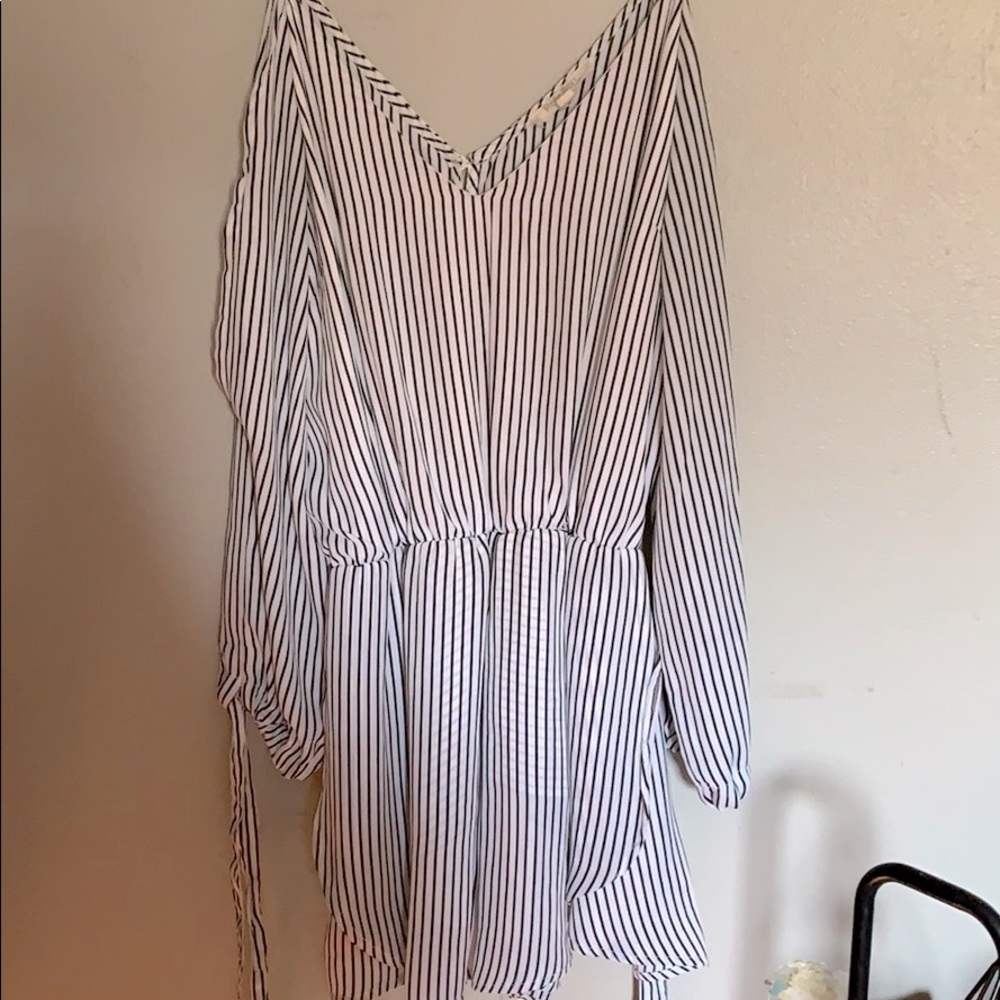 Rebellion Black and White Striped Romper